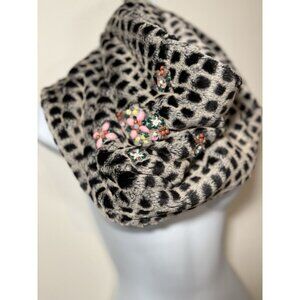Anthropologie Sleeping On Snow Faux Fur Black White Neck Warmer Infinity Scarf